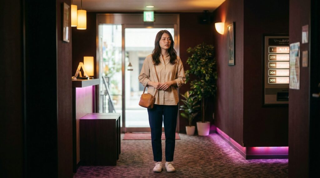 自動ドアをくぐる